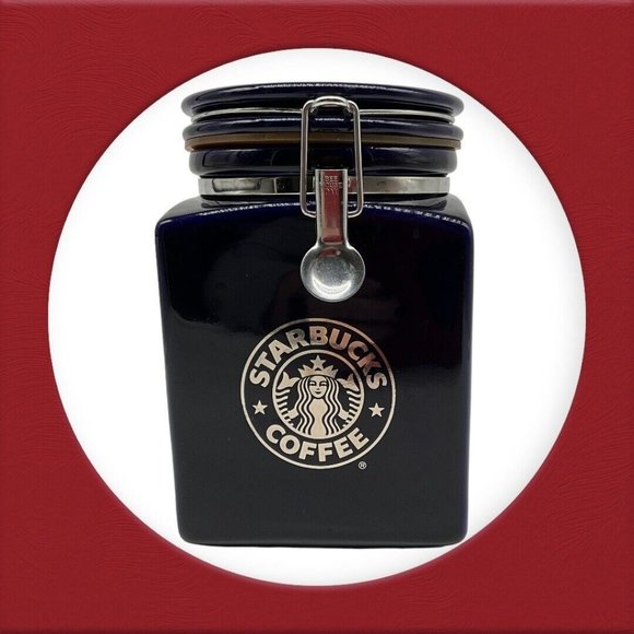 Starbucks Beehouse Cobalt Blue Coffee / Tea Canister With Silver Mermaid Logo - Picture 4 of 16
